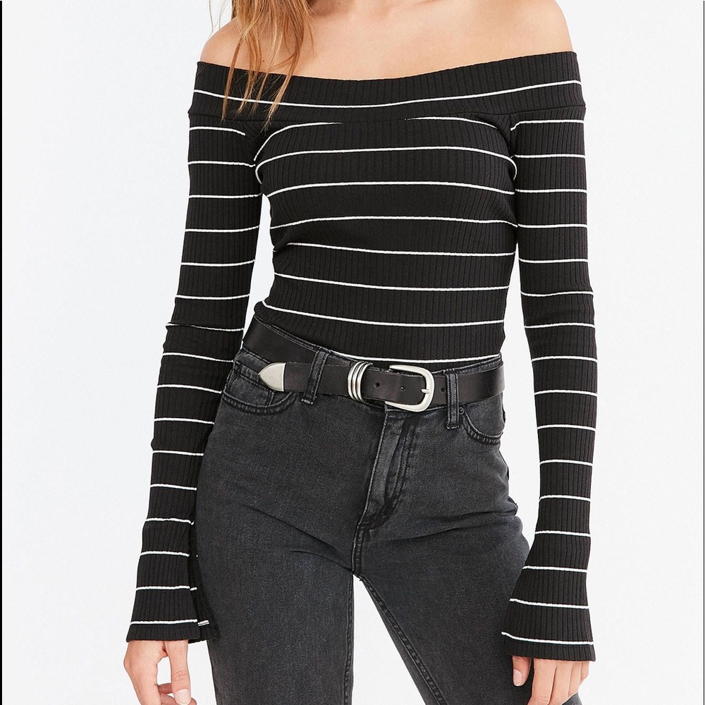 Urban outfitters off the shoulder stripped top